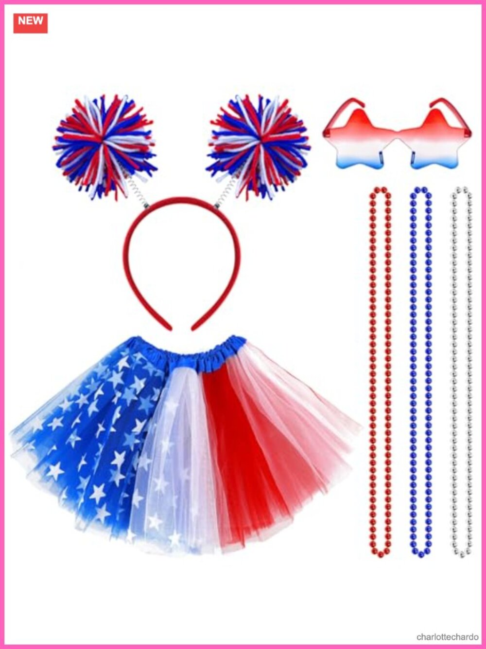 Patriotic Tutu Costume Accessories Set Tulle Star Sunglasses Headbopper 6-Piece